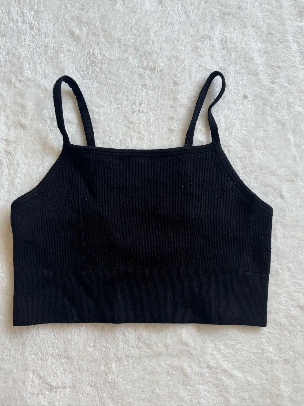 Fabletics Cloud Seamless Midi Bralette Black Ribbed Longline Sports Bra XS/S